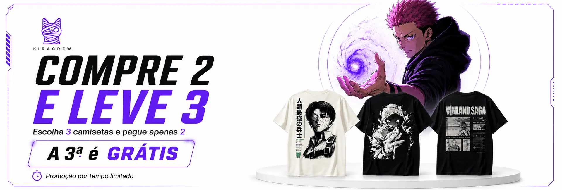 Compre duas camisetas KiraCrew e leve três